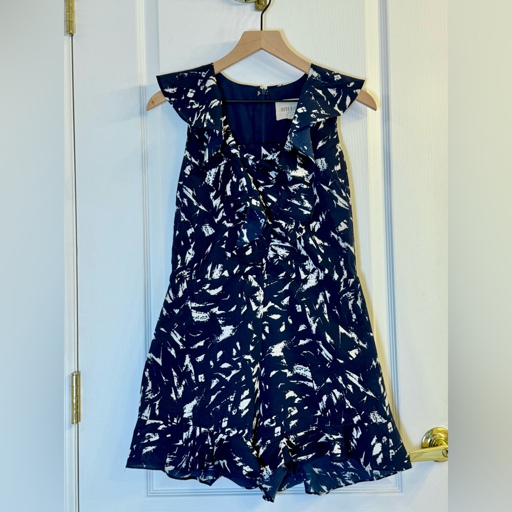 Moon River Navy Ruffle Trim Romper Size M